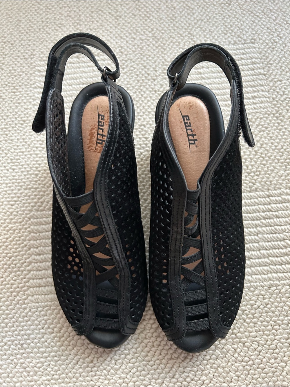 Earth Calla Black Suede Slingback Wedge Heels